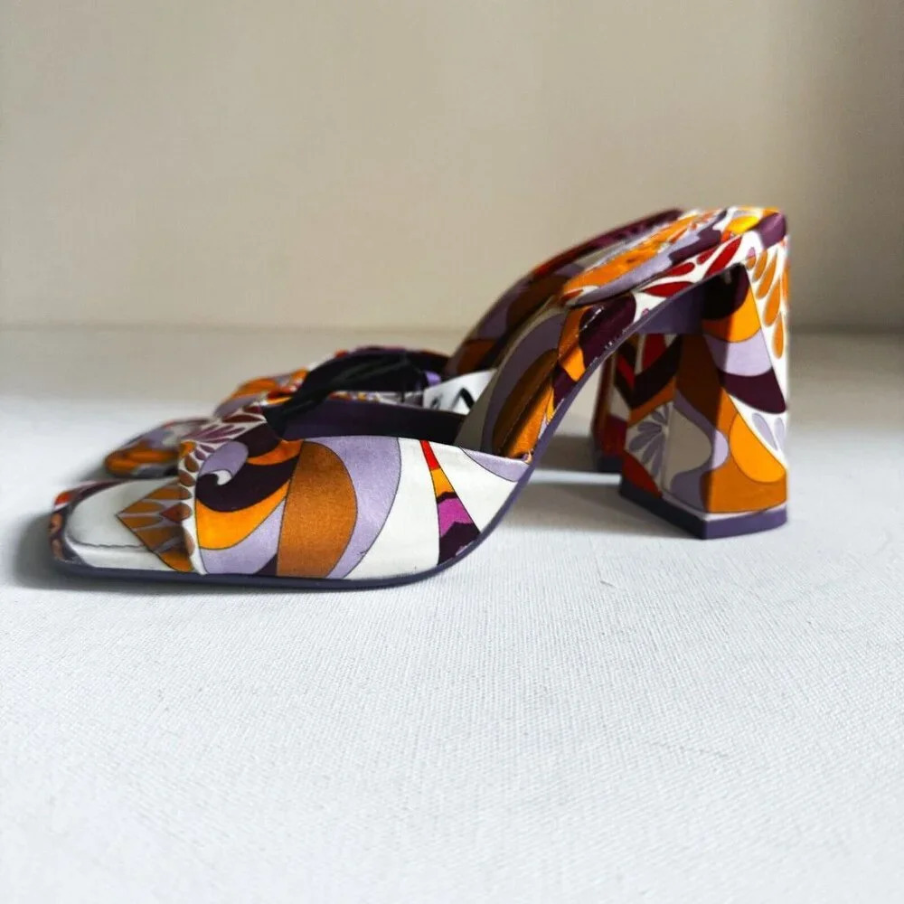 Zara Colorful  Psychedellic Print Square toe Slides 36 - Picture 13 of 14